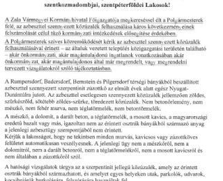 Felhívás! Azbeszt szennyezettség!