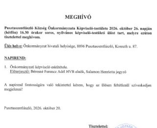 2026.10.26. Testületi ülés meghívó 2026.10.26. Testületi ülés meghívó
